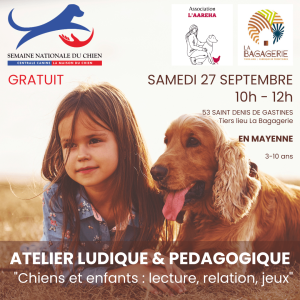 Atelier pédagogique chien et enfant à Saint-Denis-de-Gastines
